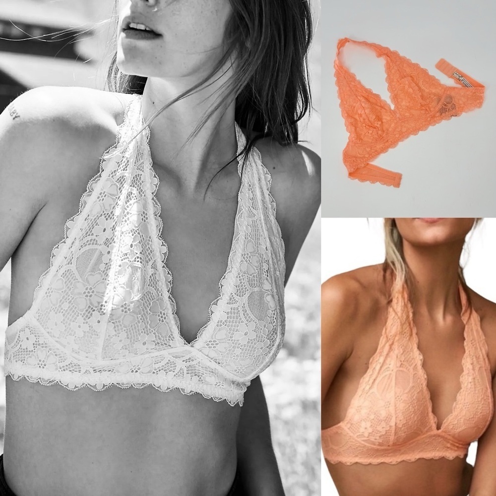 NWT Free People Galloon Lace Halter Bra in Light Orange Size Small